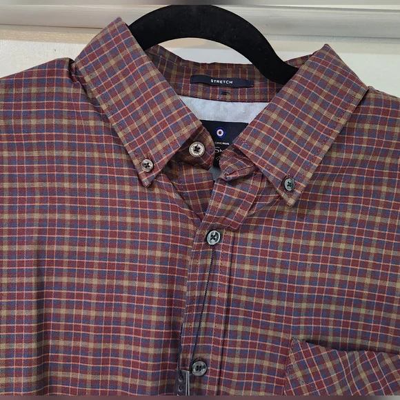 Men's Ben Sherman Navy Blazer Plaid Long Sleeve Button Down Shirt, Size L - Picture 5 of 15